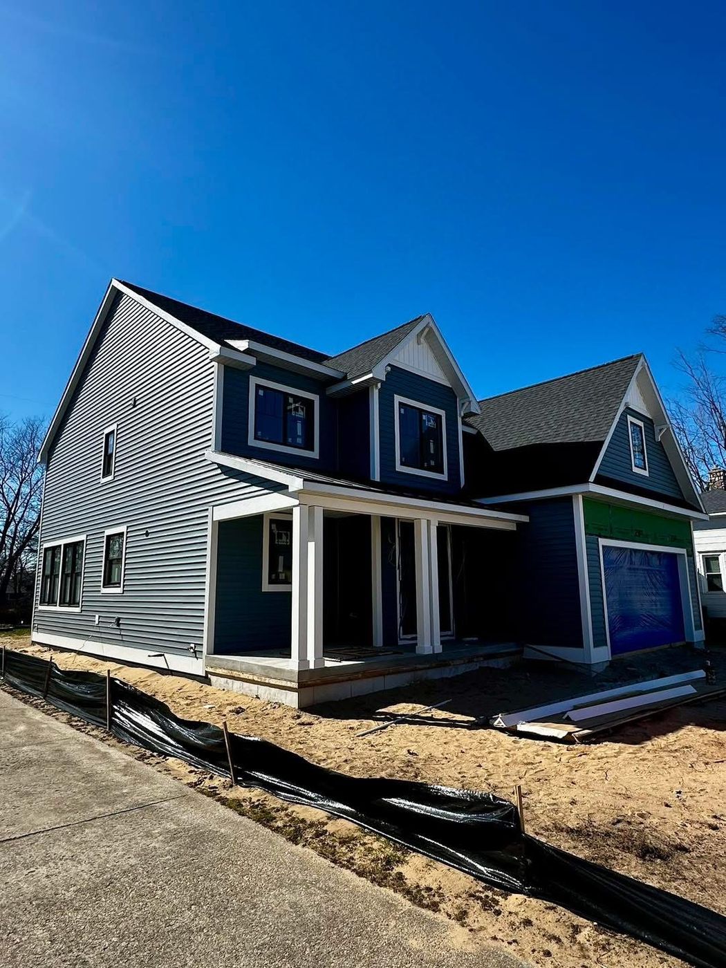 New build with blue siding