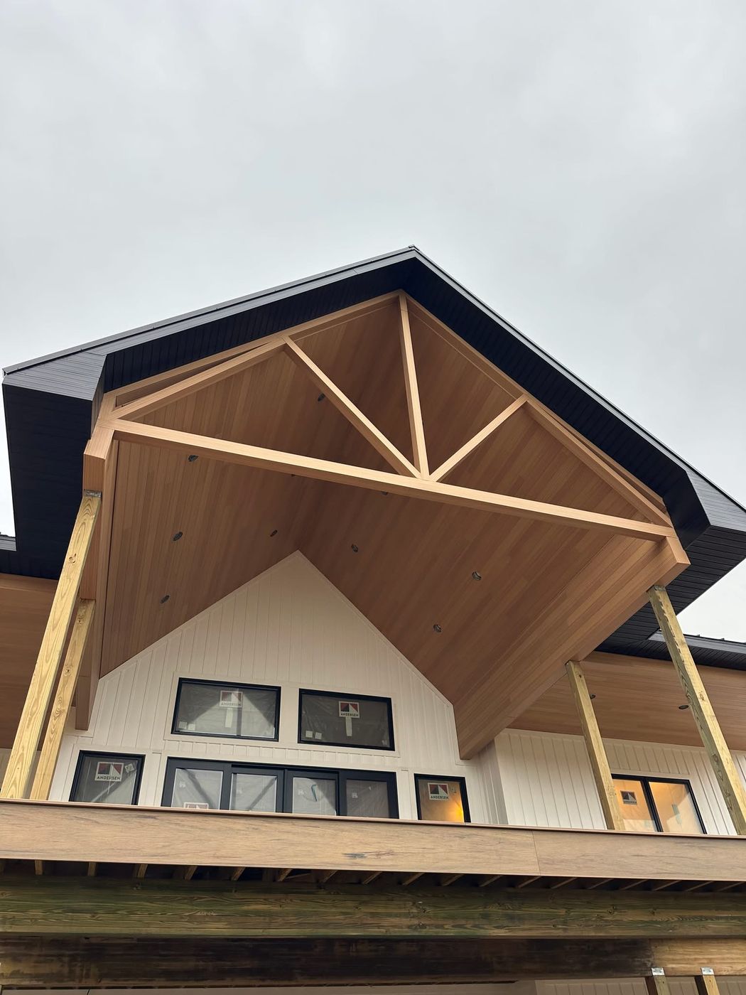 Open truss gable over a covered deck